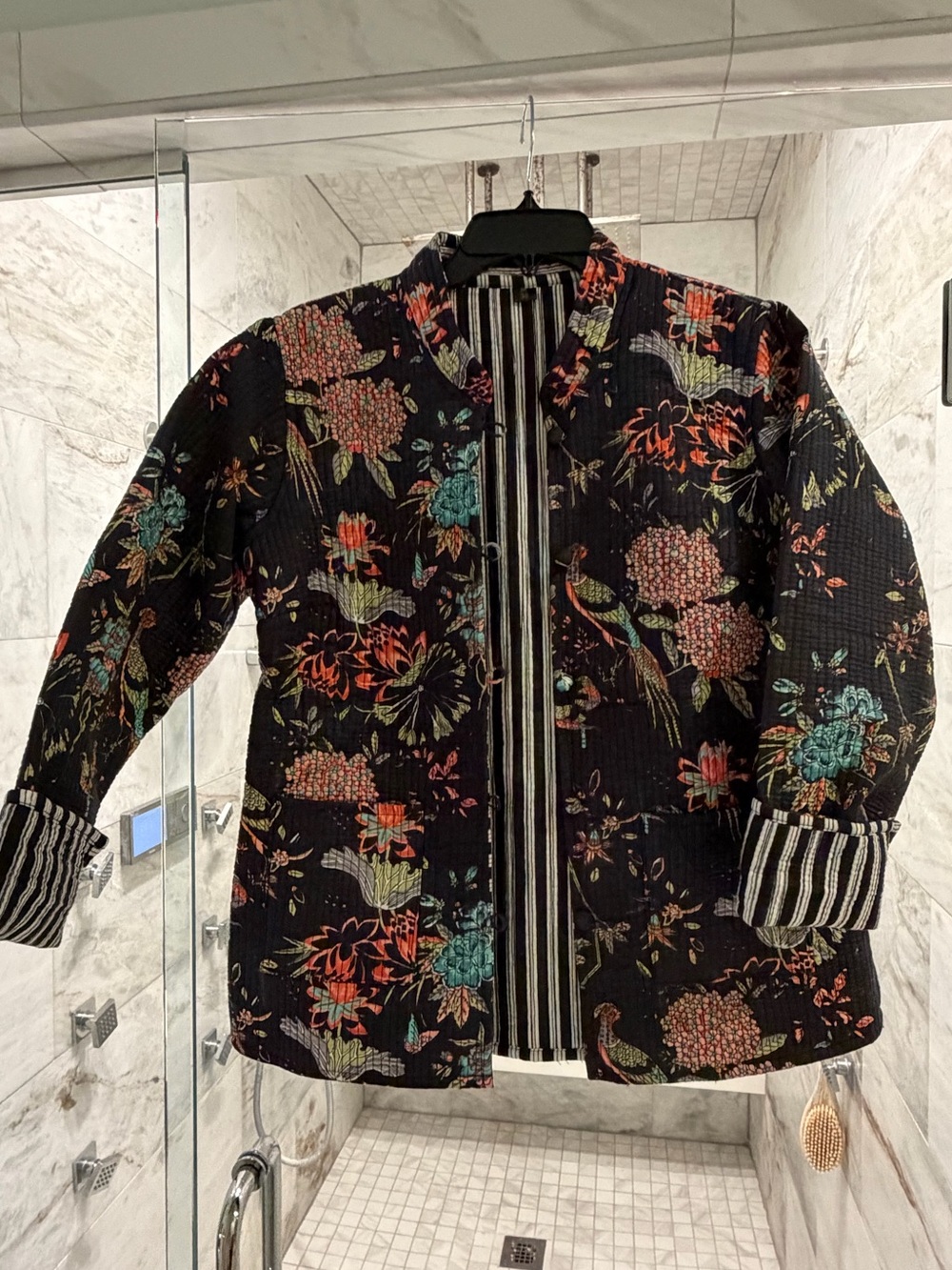 Nottinghill Market. Brand New. 36. Floral Quilted Bomber Jacket - Black Multi